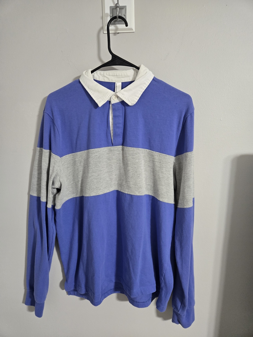 American Apparel Blue & Gray Rugby Polo with White Collar